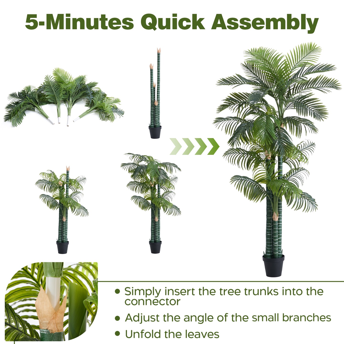 8.5FT Artificial Golden Cane Palm Tree, UV Resistant Fake Plant for Indoor Outdoor, 4-Trunk Faux Tree in Cement Pot for Patio, Living Room, Office Tropical Decor