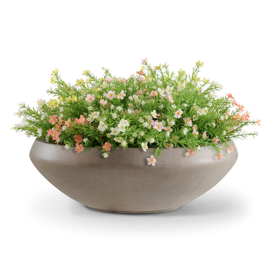 Concrete Bowl Planter, 18.9-Inch Dia with Drain Hole, 6.4-Inch Height Shallow Lotus Planter, 16.7-Inch Opening, Large Outdoor Flowerpot