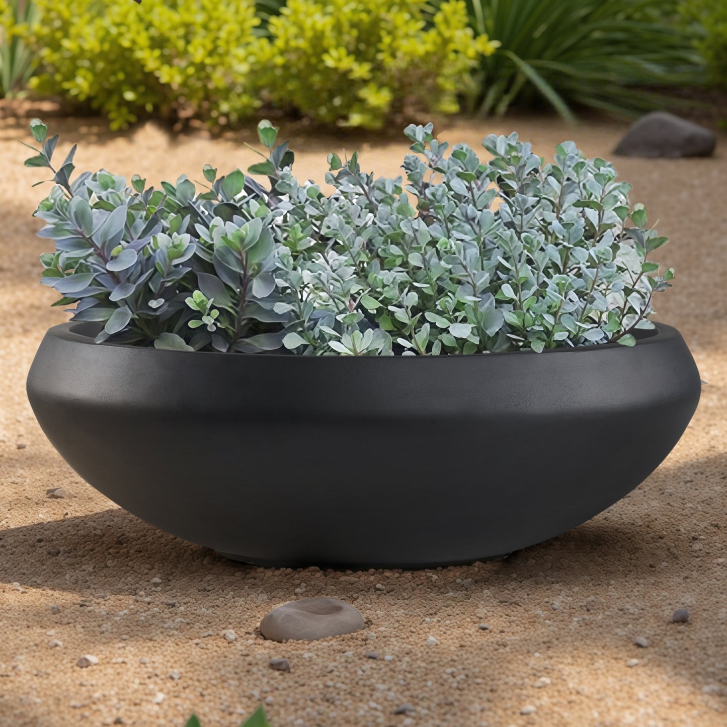 Concrete Bowl Planter, 23.2 Inch Dia x 8 Inch Height, Succulent Pot with Drain Hole, 21-inch Opening Flowerpot for Herbs, Bonsai, and Shallow-root Plants, Large, Black