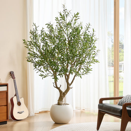 FloraFairy 7.5 Feet Artificial Olive Trees, Indoor Tall Faux Olive Tree with White Pot, Extra Large Fake Plants