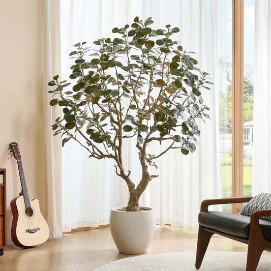 7 Feet Artificial Tree with Planter, Faux Bodhi Tree, Ficus Deltoidea, Large Fake Trees for Home, Office Decor, Realistic Potted Silk Indoor Plants