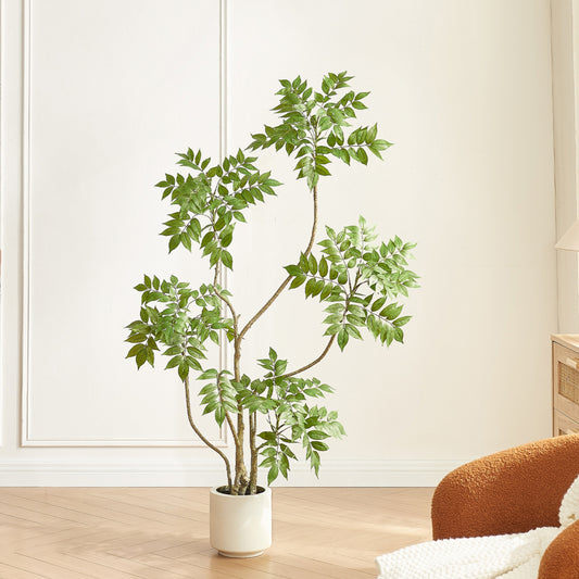 4-feet Artificial Tree in White Pot, Sumac Tree, Real Touch Silk Faux Plants, Fake Trees for Indoor Decor
