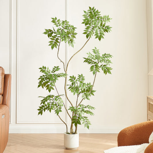 5.5-feet Artificial Tree in White Pot, Sumac Tree, Real Touch Silk Faux Plants, 66-inch Fake Trees for Indoor Decor