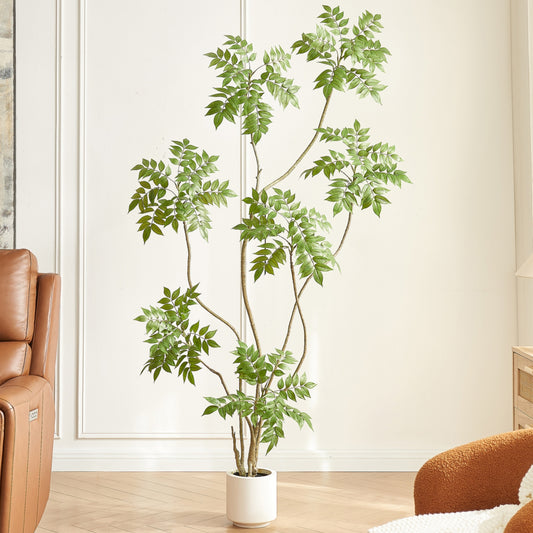 6.5 feet Artificial Sumac Tree with White Pot, Tall Faux Plants Indoor, Large Fake Tree for Home, Office, Living Room, Patio, Lobby Decor